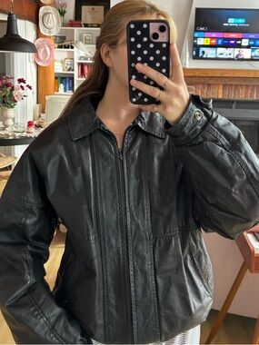 Black Leather Bomber Jacket
